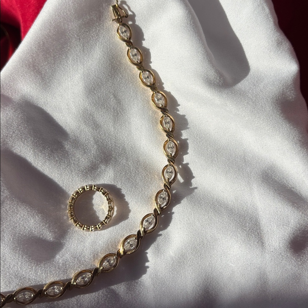 Gold Tennis Bracelet and Ring Set - Women Jewelry - Picture 7 of 7